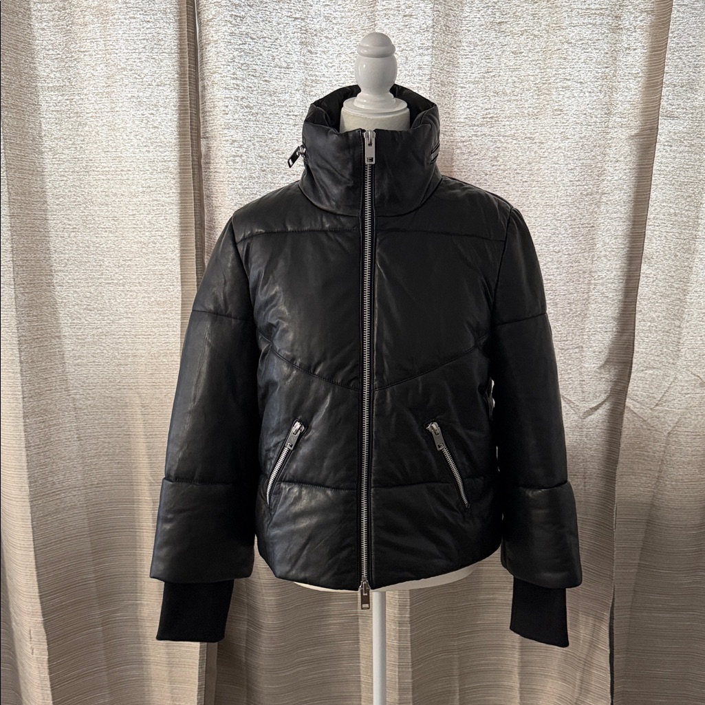 Walter Baker Black Quilted Leather-Look Puffer Jacket